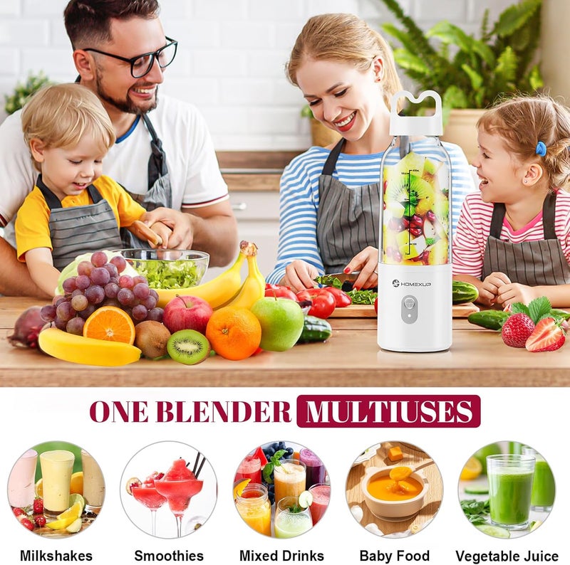 HOMEXUP Portable Personal Blender 17 OZ/500 ML Juicer, 175W Personal Size Blender, Ideal for Smoothies, Ice Blending, Juicing, and Food Processing, Compact, Convenient, and Versatile (White) - Image 4
